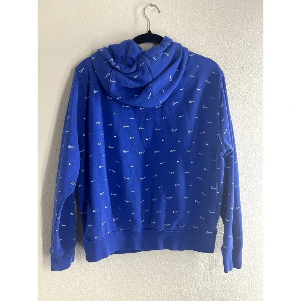 Nike Sportswear Hoodie Mens Blue All Over Swoosh Print AOP Pullover Size SMALL